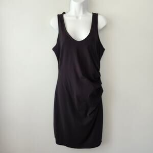 Athleta Tank Dress Women's L Black Ruched Knit Travel Beach Minimalist Goth Chic